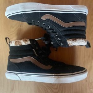 VANS Black and Brown High-Top Sneakers with leopard trim